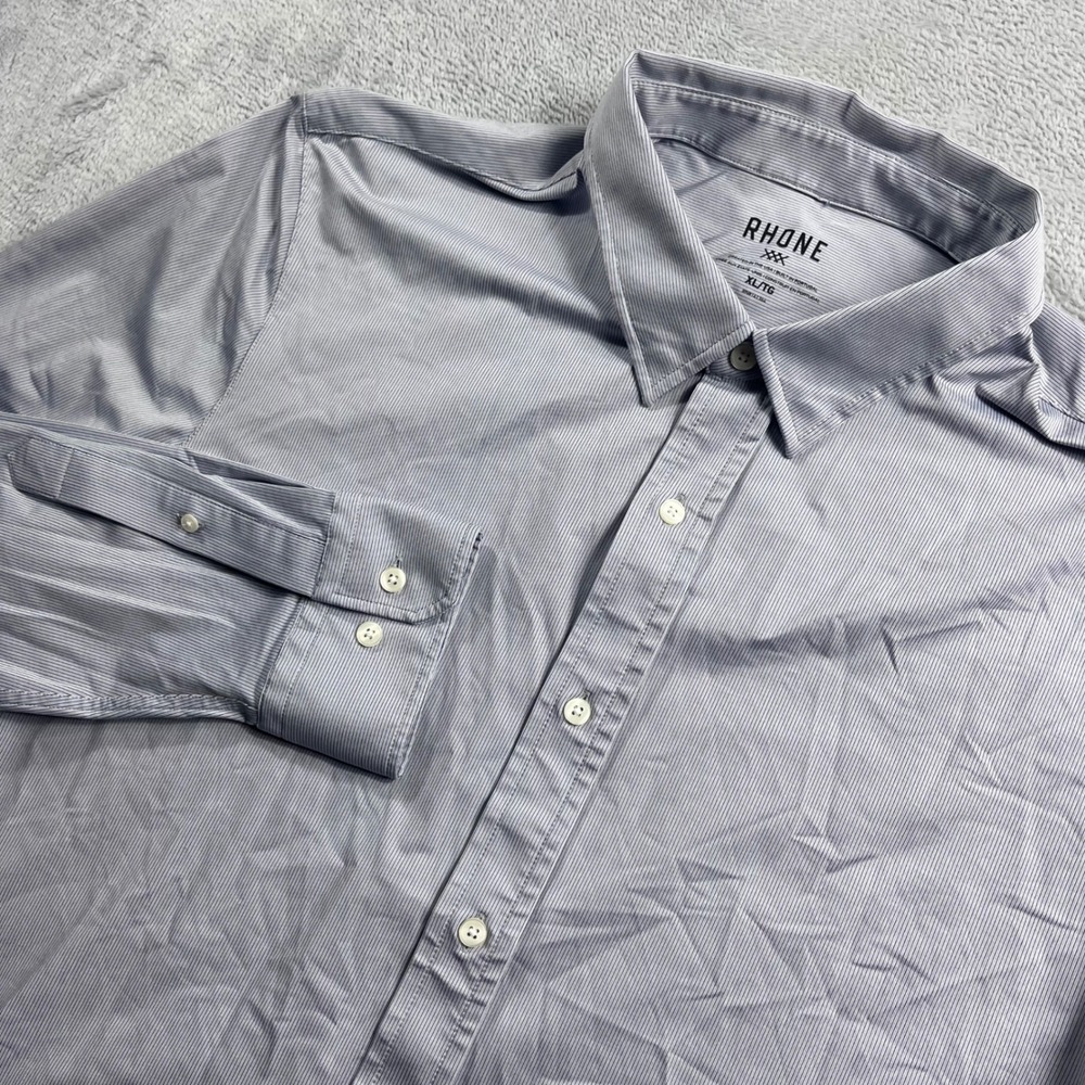 Rhone Commuter Shirt Mens XL Blue White Stripe LS Button Down Performance